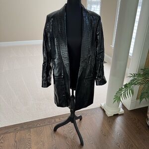 Alice + Olivia Black Crocodile-Embossed vegan leather Blazer
